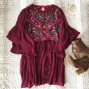 Umgee Burgundy Babydoll/shift Dress